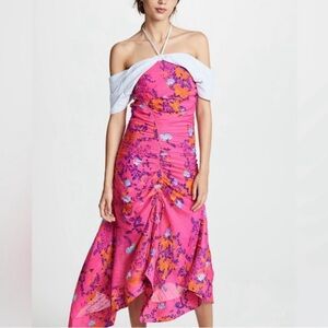 Tanya Taylor Revolve Virginia Pink Floral Off the Shoulder Asymmetric Dress 4